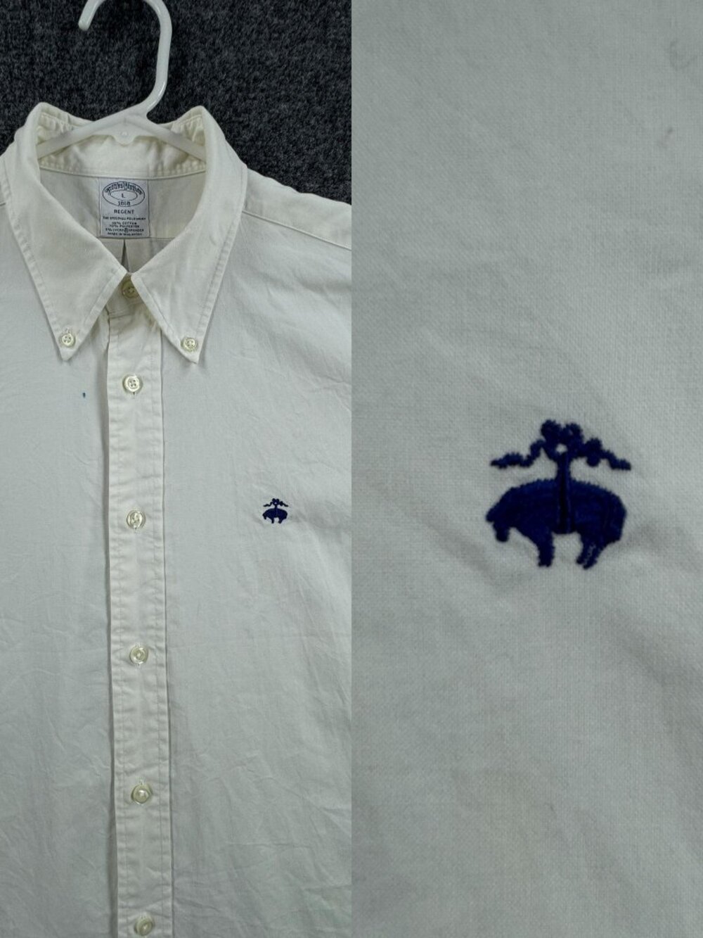 Brooks Brothers Regent Ivory Cotton Polyester Spandex Large Logo Button-Down